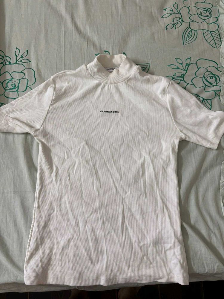 Calvin Klein Jeans White Mock Neck Tee