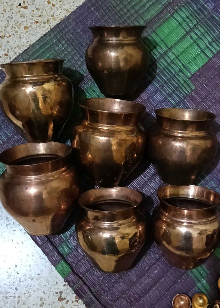 Vintage Copper Kalash Pots/Glass/Spoon Set