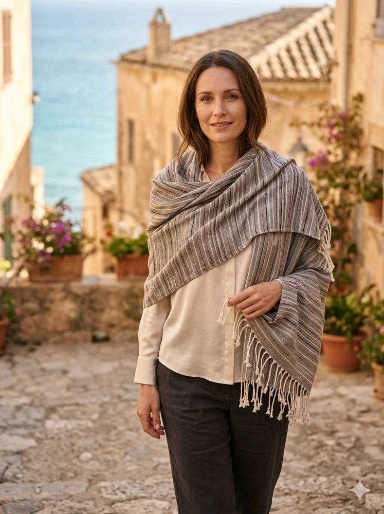 Striped Fringed Shawl Wrap