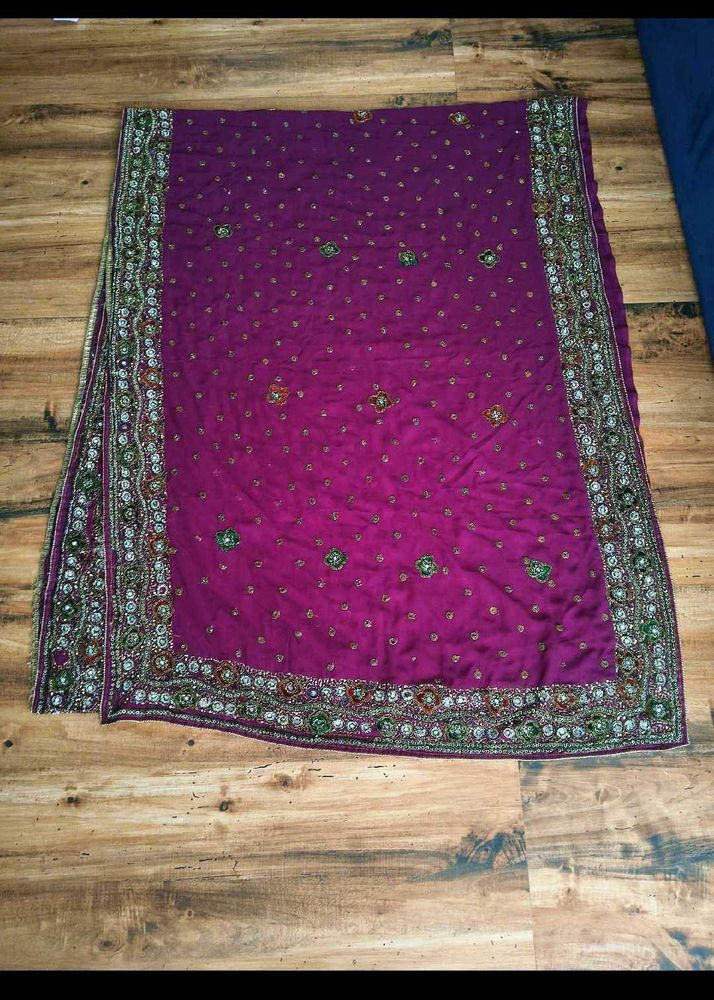 y2k purple handwork saree