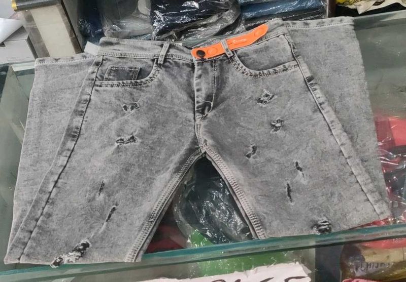 Distressed Gray Denim Jeans
