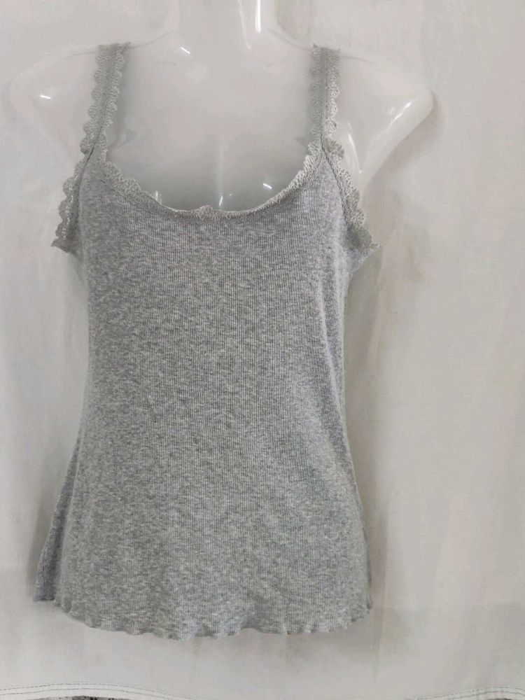 ESmara Gray Lace Trim Cami Top