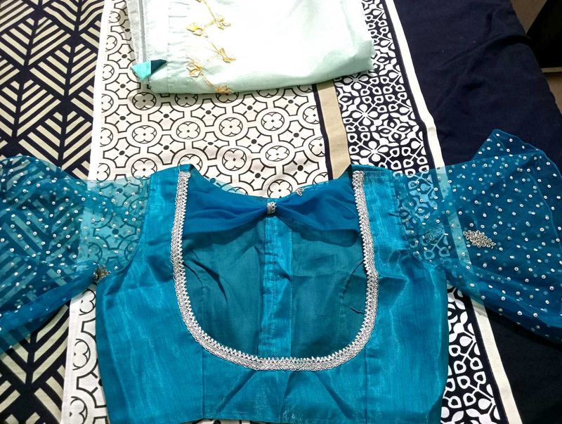 Beautiful Embellished Light Blue Saree with contra