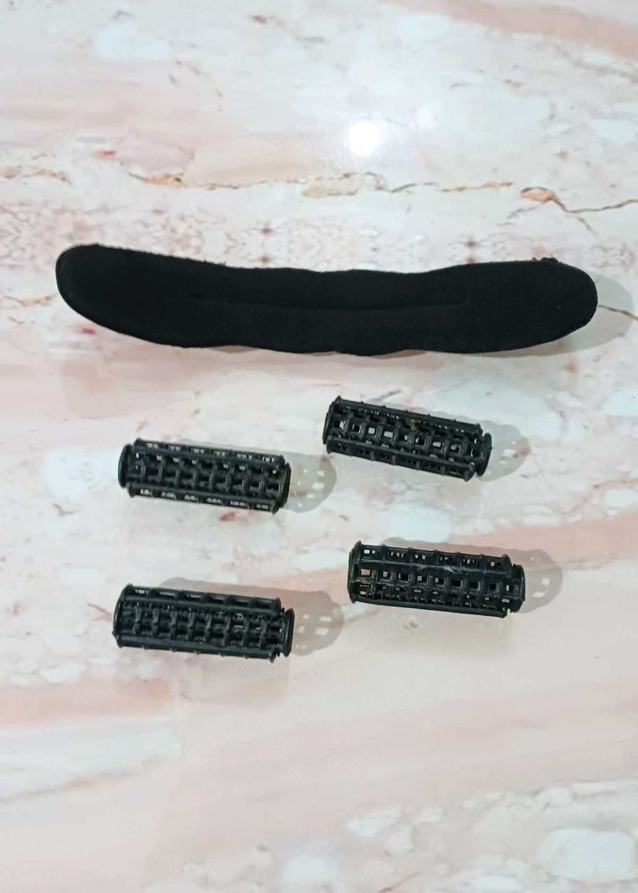 Set of bun maker and 4 hair roller