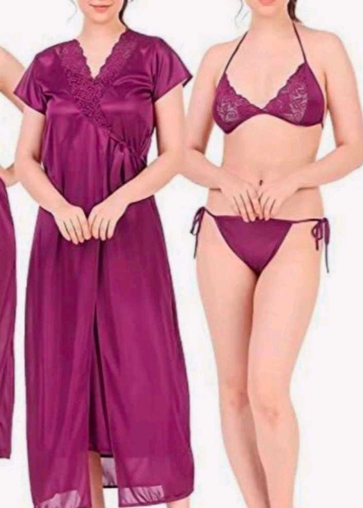 Piece Full Satin Nightgown and Shorts Set