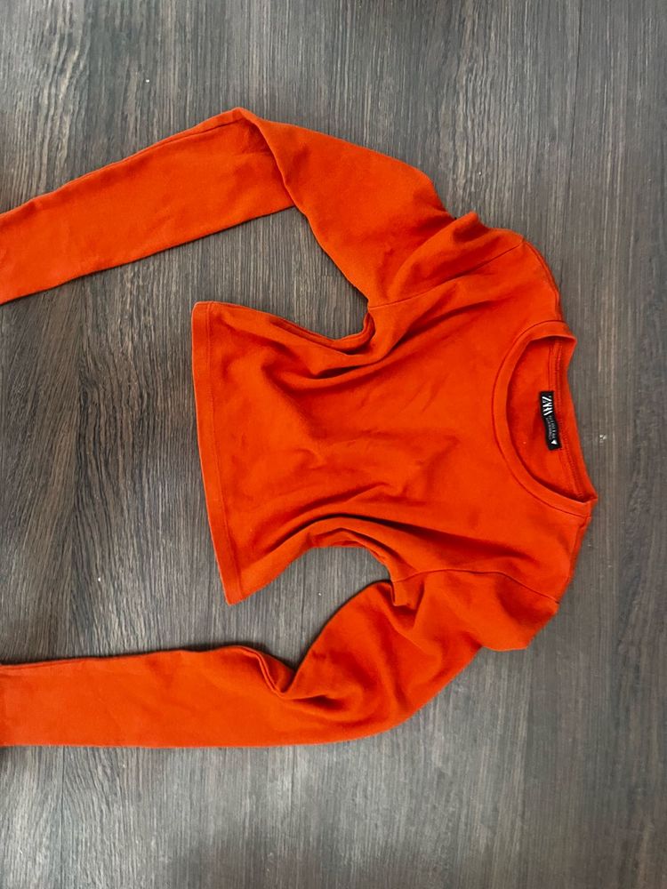 Bright Orange Cropped Long Sleeve Top