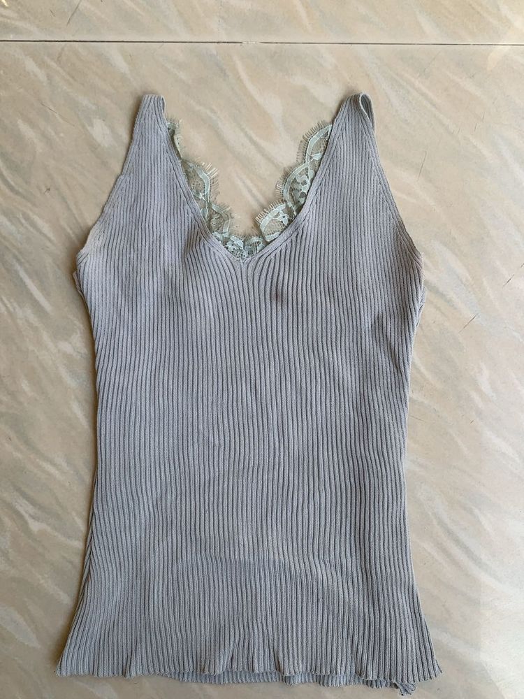 Ribbed Lace Trim Cami Top