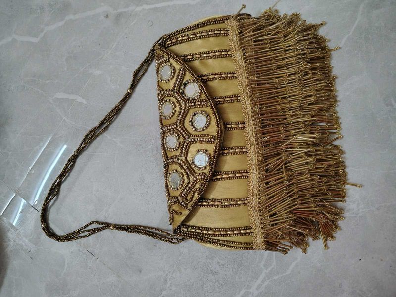 Beaded Clutch with Fringe
