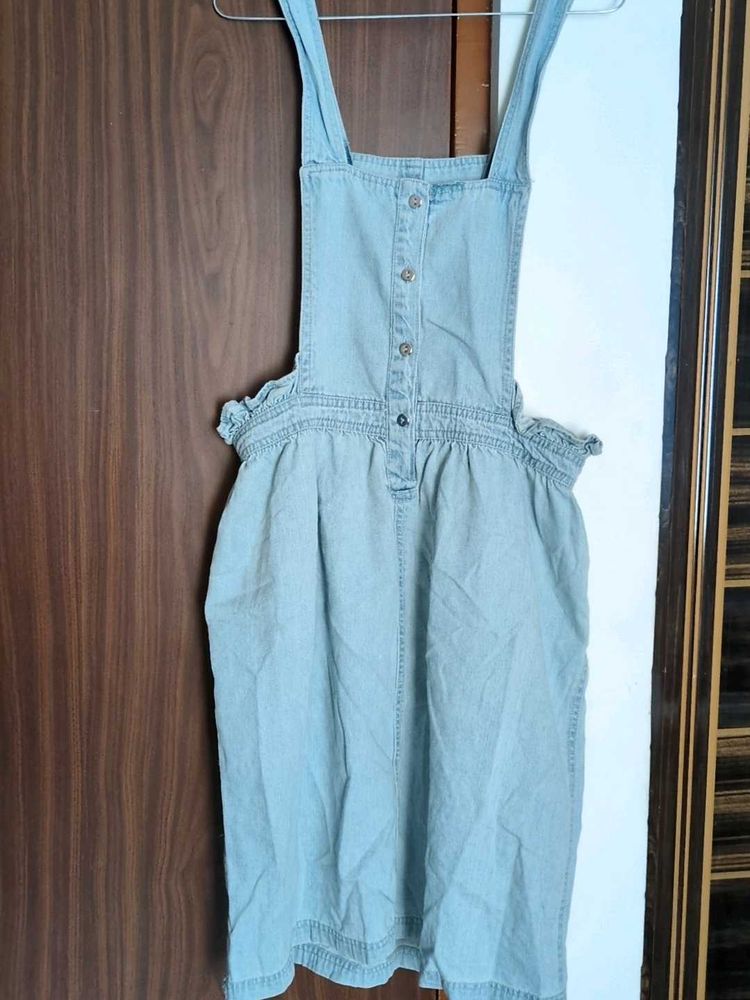 Light Wash Denim Pinafore Dress