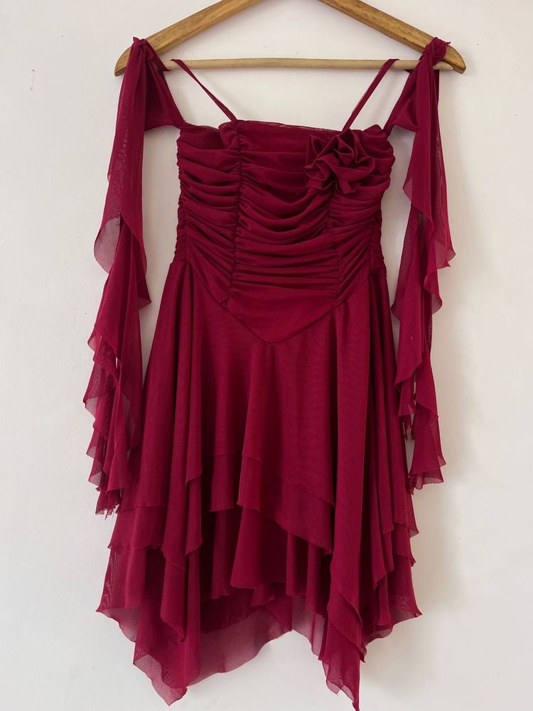 Burgundy Ruffled Mini Dress