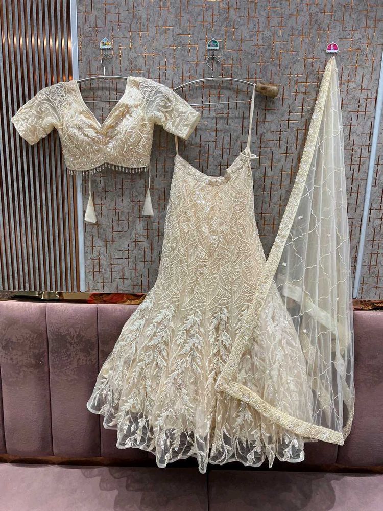 Elegant Cream Sequined Lehenga Choli Set