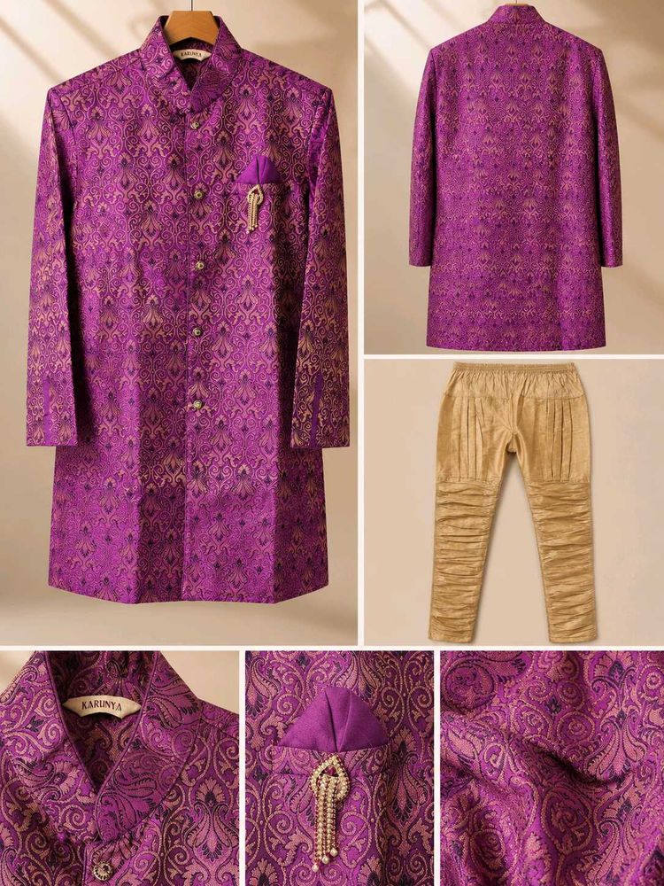 Men's Royal Purple Brocade Kurta Set