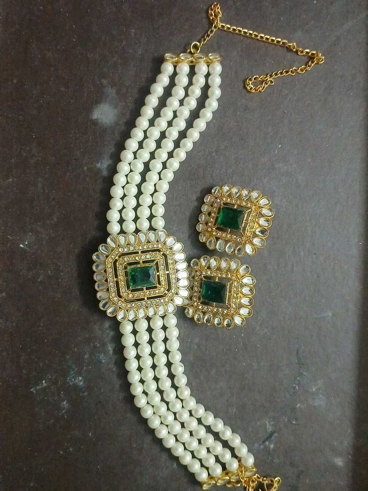 Pearl Choker Necklace &amp; Earrings Set