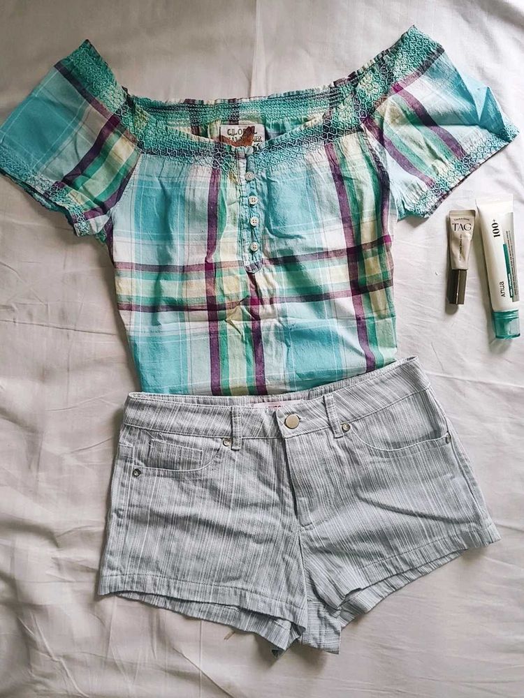pinstriped denim shorts