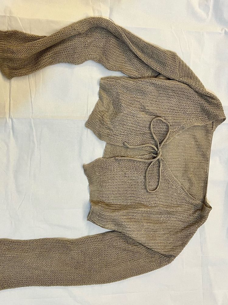 Beige Cropped Cardigan