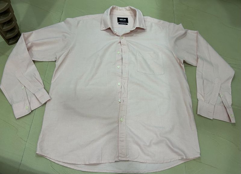 Men's Pink Long Sleeve Button-Up Shirt