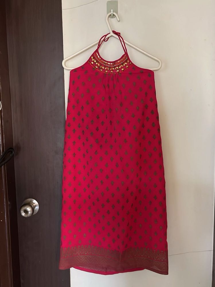 Ethnic Red Gown with Embellished Neckline