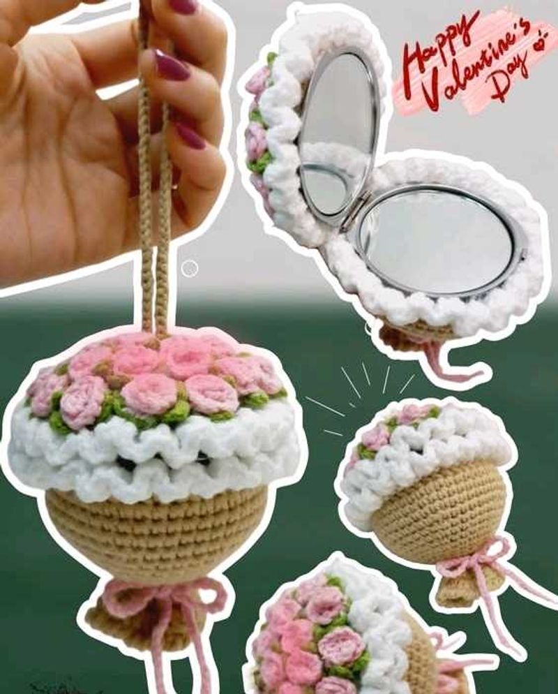 Crochet Flower Mirror Bouquet