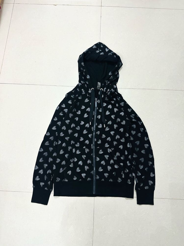 Cute Heart Print Zip-Up Hoodie 🇺🇸