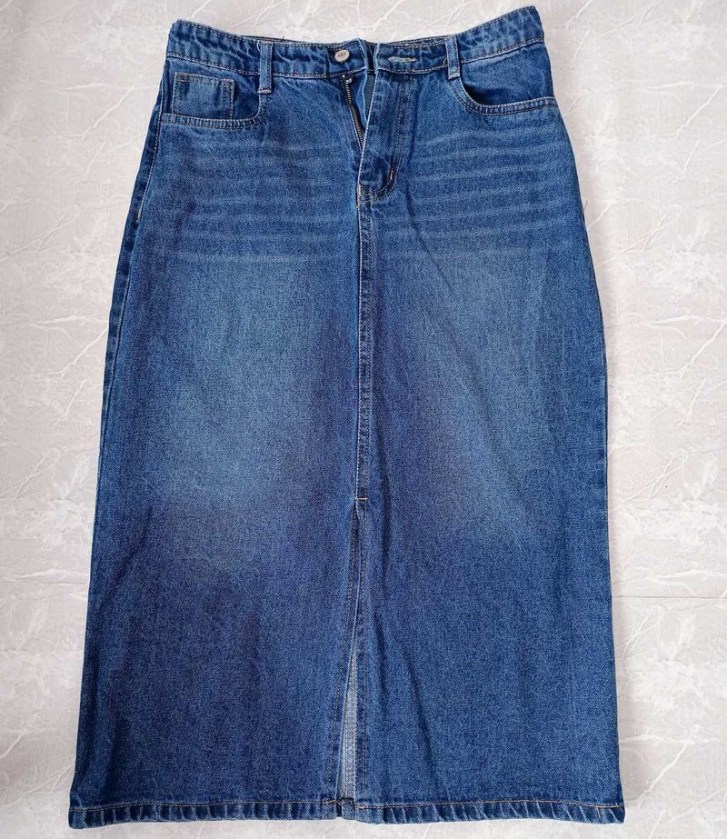 Blue Denim Midi Skirt
