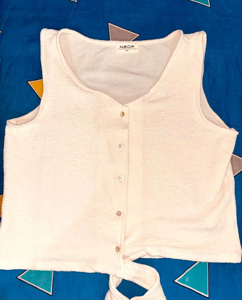 Cream Textured Tie-Front Tank Top
