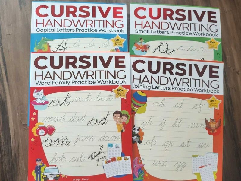 4 Cursive Handwriting Practice Workbooks Set