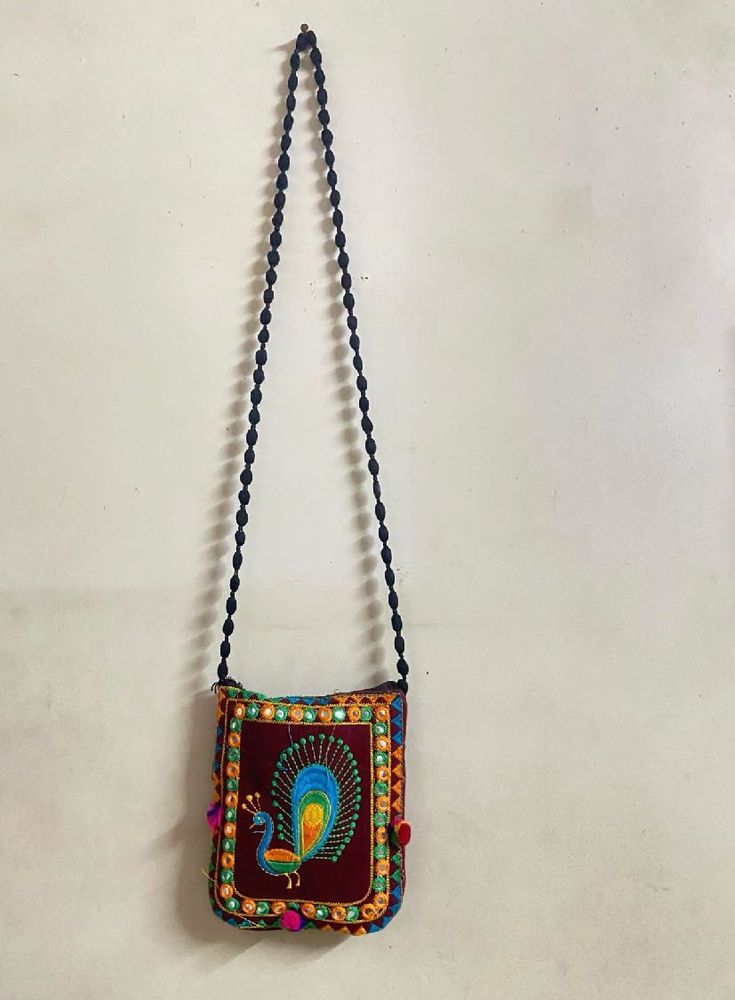 Embroidered Peacock Sling Bag