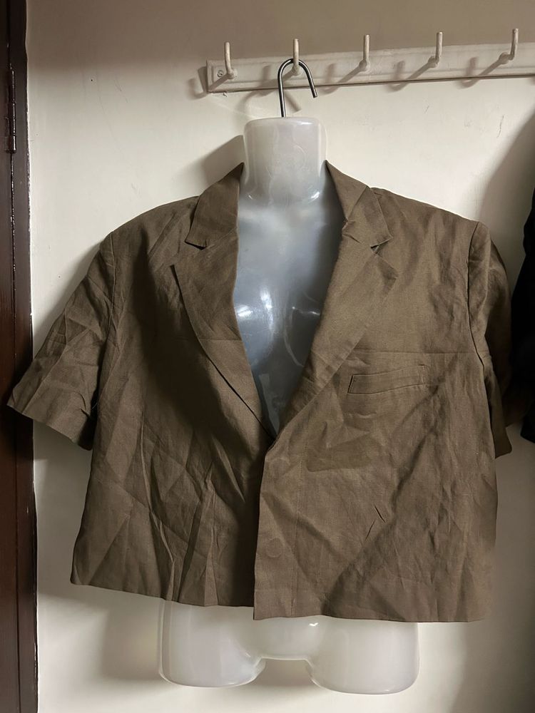 Brown Cropped Blazer with Short Sleeves