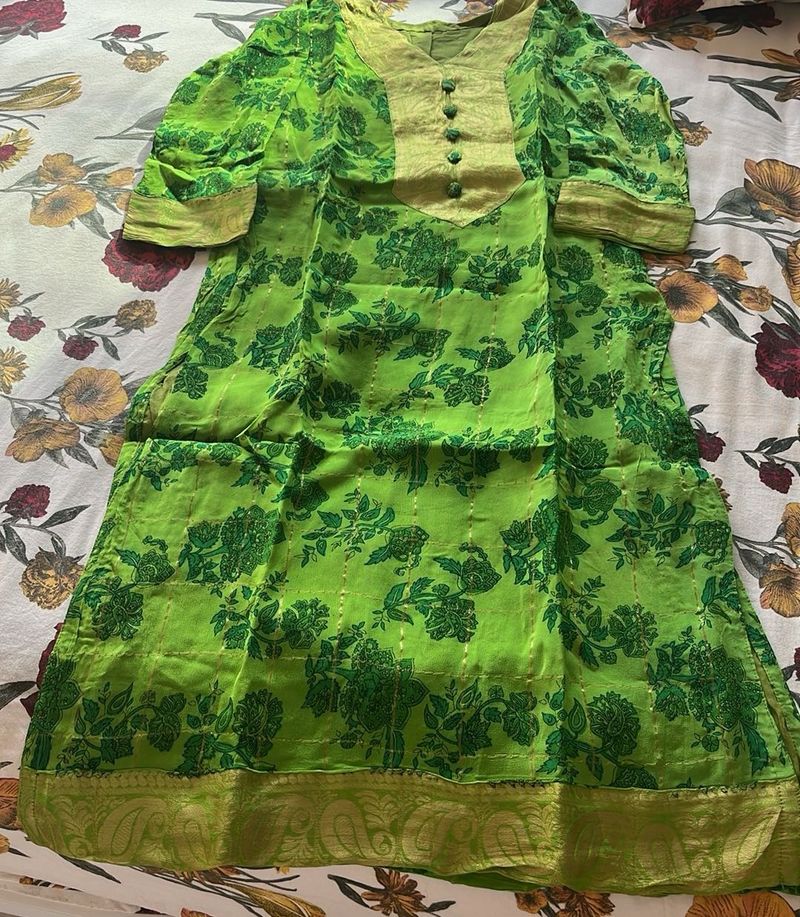 Vibrant Green Floral Kurta Set
