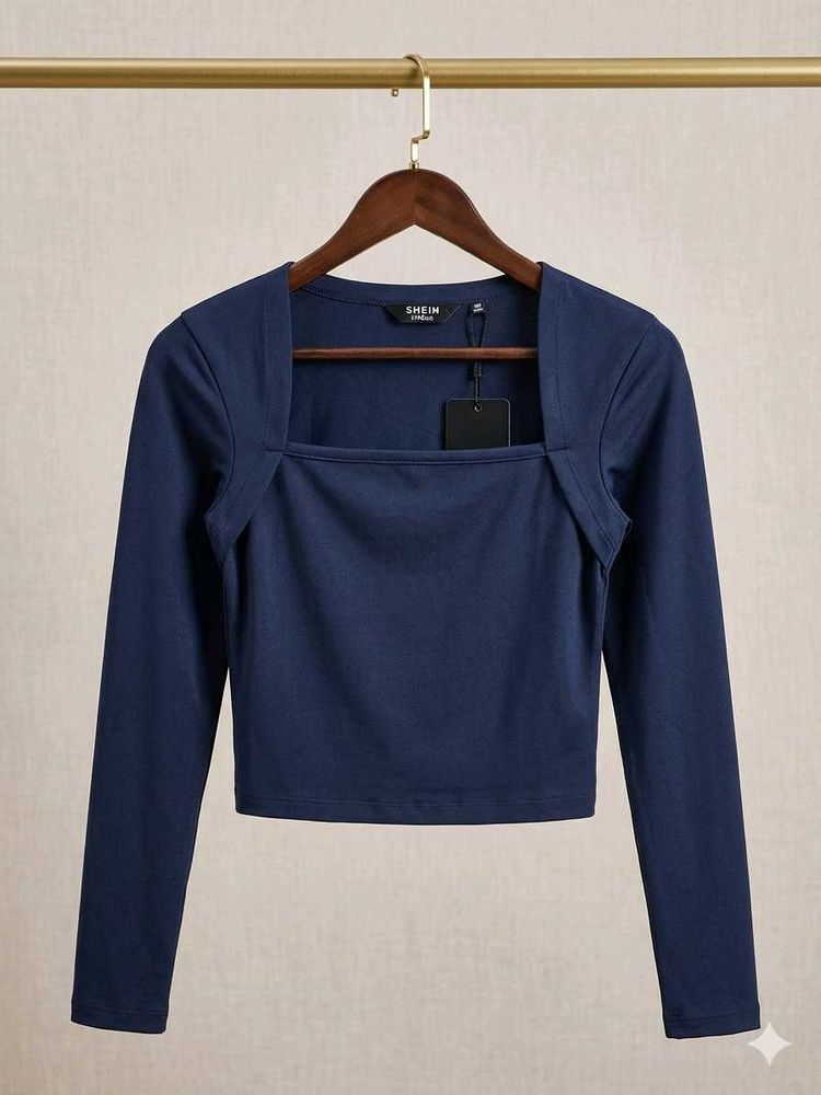 Branded  Square Neck Long Sleeve Top