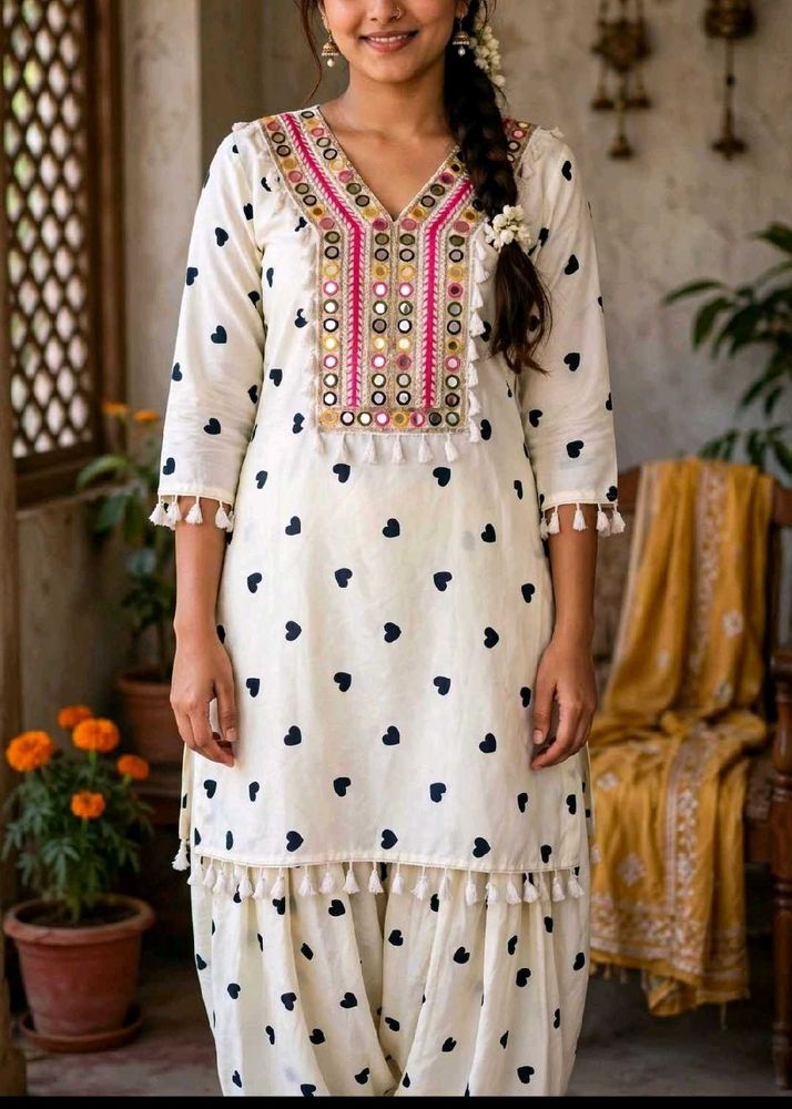 Designer Kurta Set with Heart Print