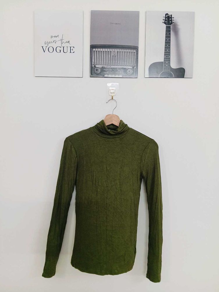 Olive Green Turtleneck Top