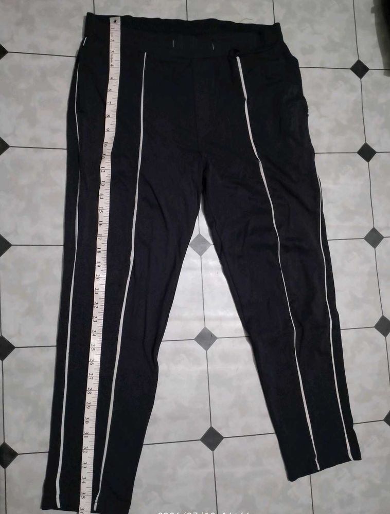 Black Athletic Pants with White Stripe