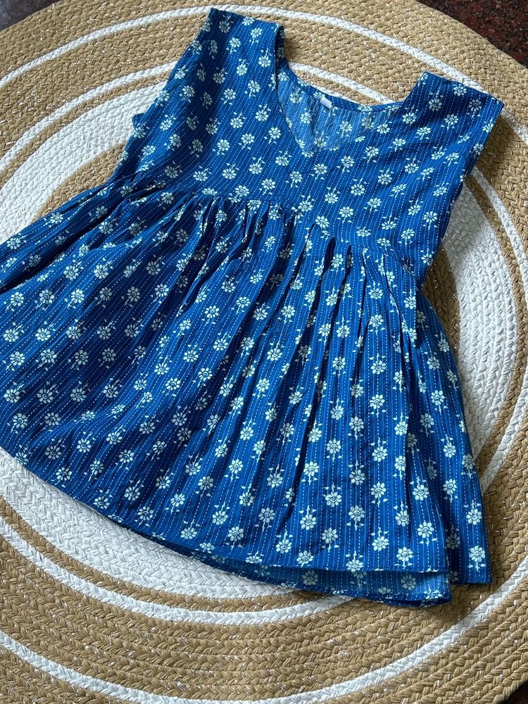 Vibrant Blue Floral Print Kurta