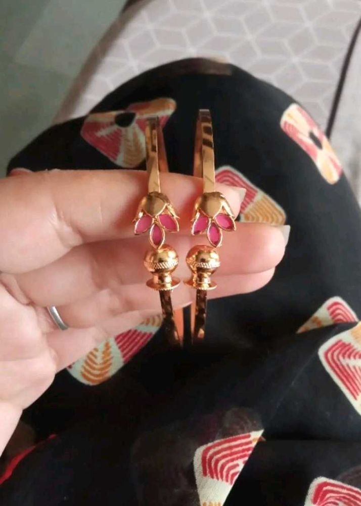 Elegant Gold Bangles with Stone Accents