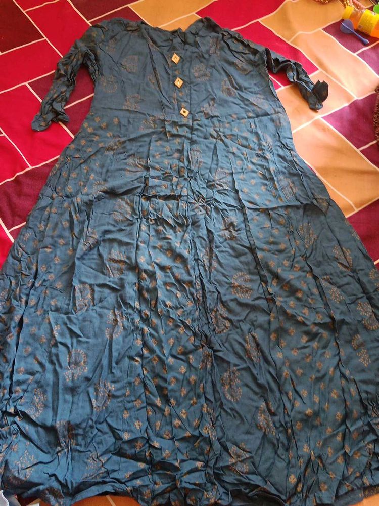 Teal Printed Anarkali Kurta