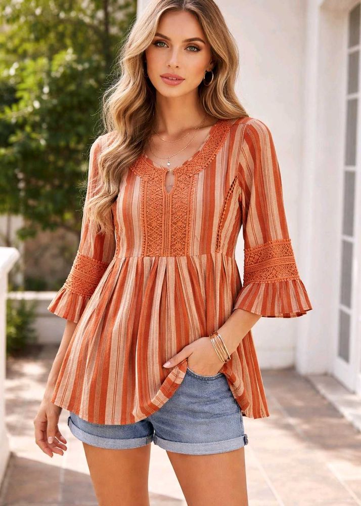 Boho Striped Peplum Top