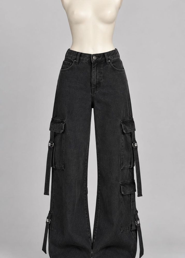 Dark Wash Wide Leg Cargo Jeans