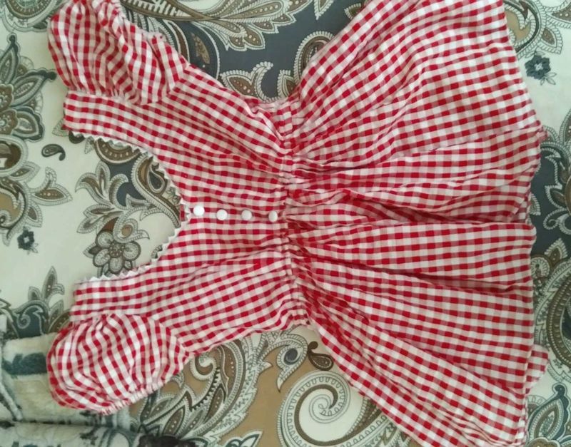 Red Gingham Puff Sleeve Top