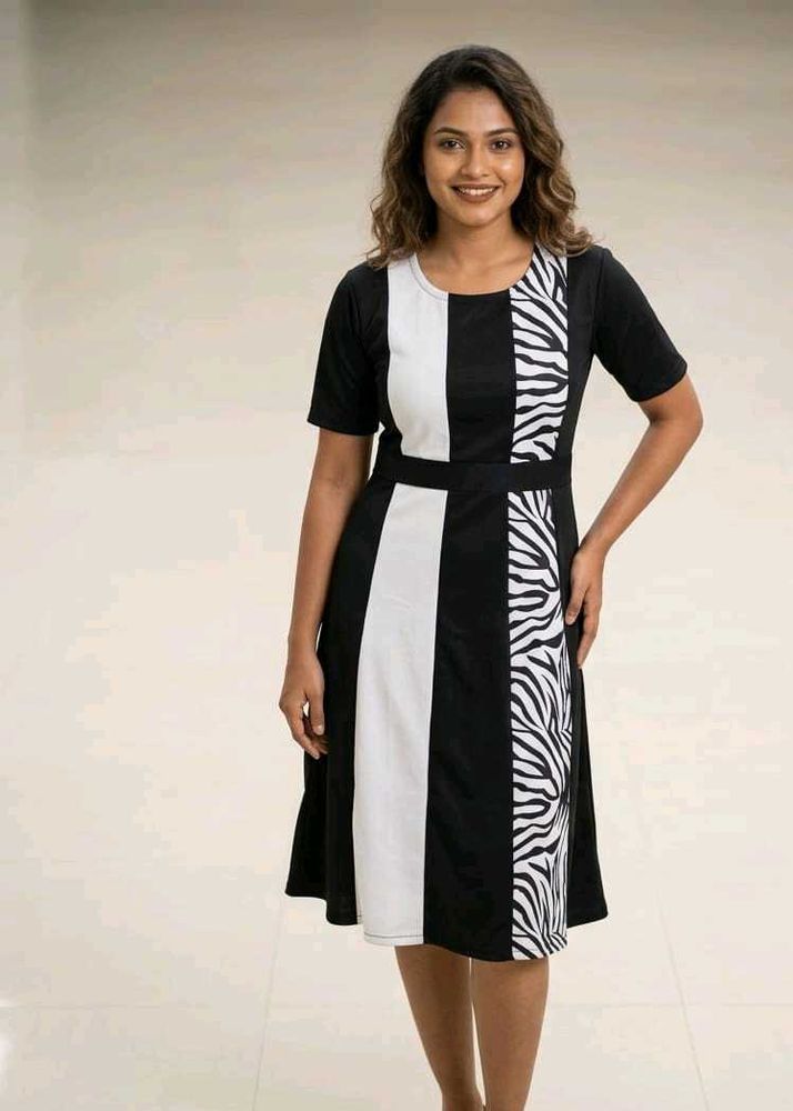 Monochrome Zebra Print Midi Dress