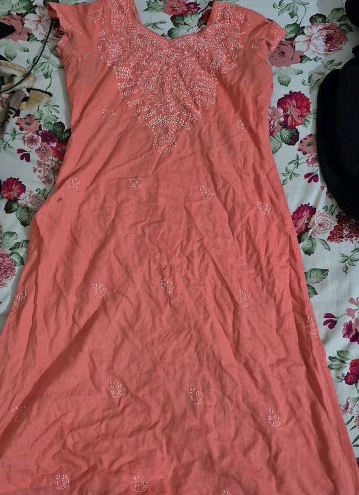 Peach Embroidered Kurta Set
