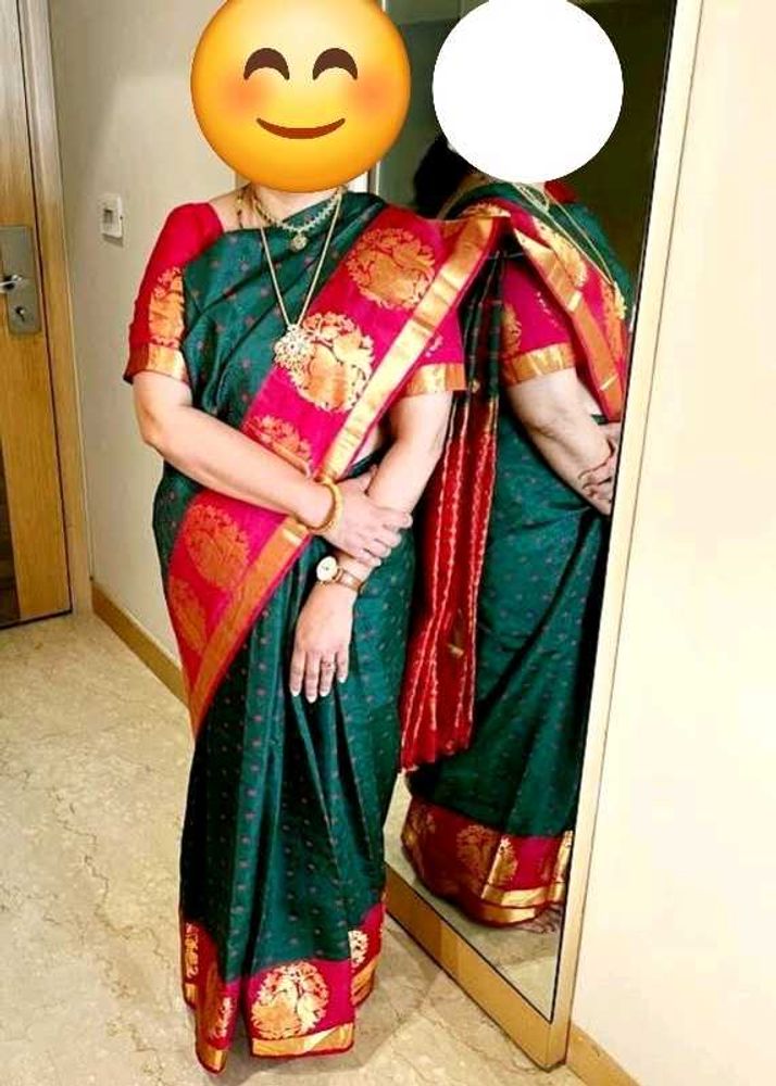Green &amp; Mirchi Red Kanchivaram Silk Sari