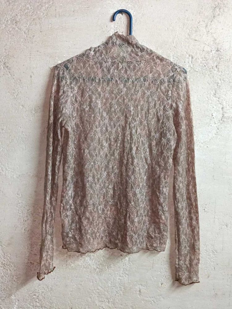 Summer See-through Lace Turtleneck Top Sheer