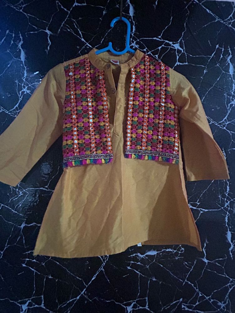 Yellow Kurta with Embroidered Jacket