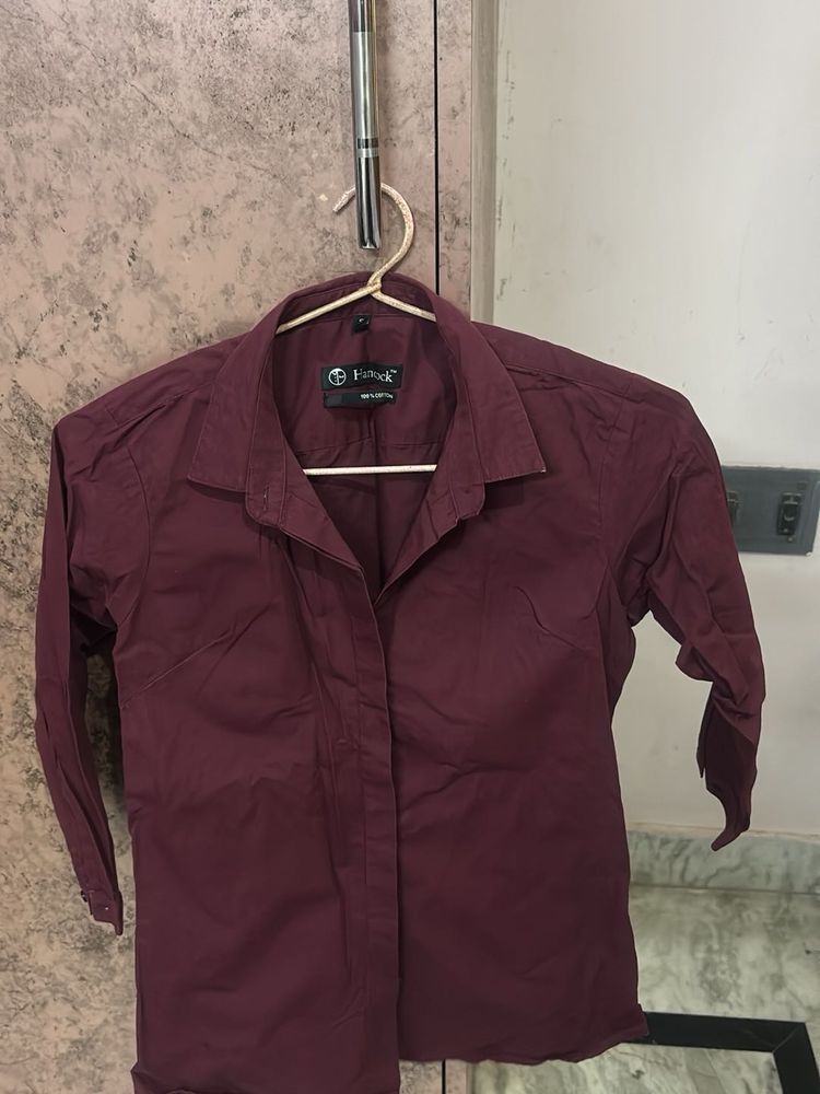 Maroon Collared Button-Down Shirt