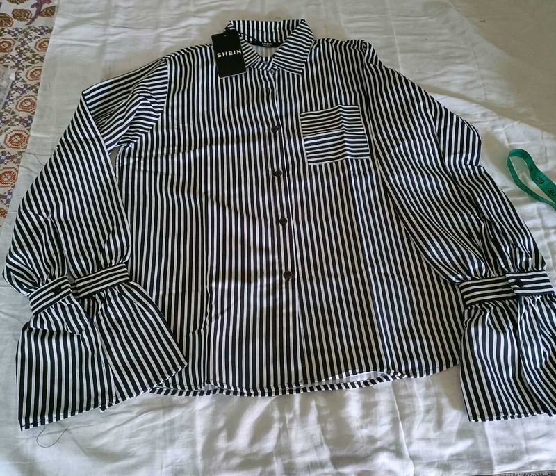 Striped Button-Down Shirt with Ruffled Cuffs