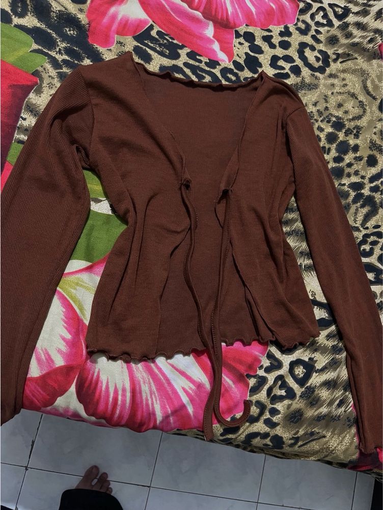 Brown Tie-Front Cardigan