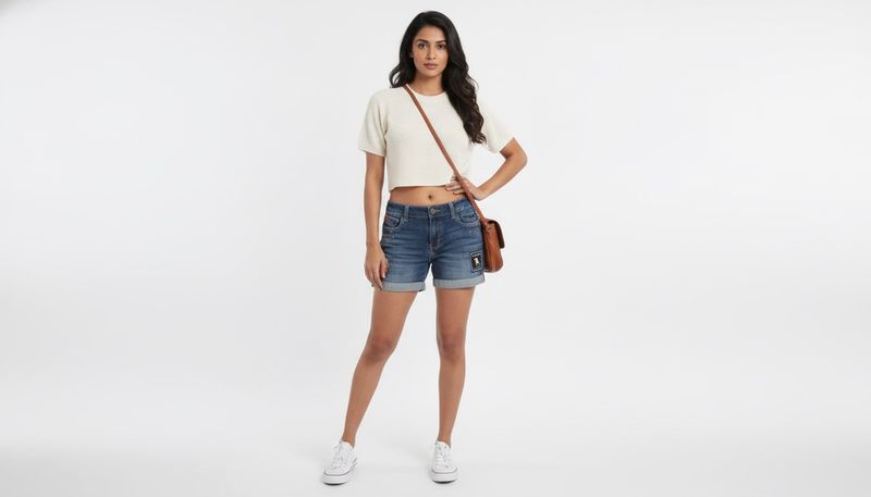 Stylish Denim Shorts with Patches