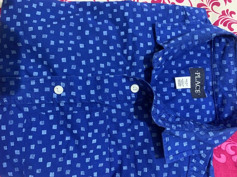 Blue Printed Button-Up Shirt