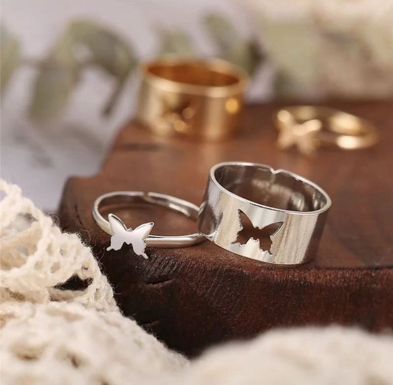 Cute Butterfly Couple Rings Set